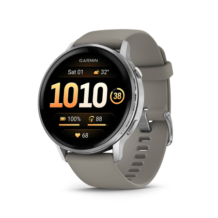 Garmin Venu 4 45mm AMOLED GPS Smartwatch, Silver with Silver Gray Silicone Band