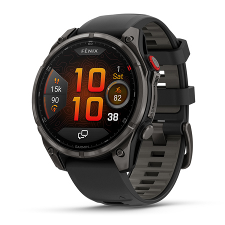 Garmin fenix 8 Pro Sapphire 47mm AMOLED GPS Smartwatch, Carbon Gray DLC Titanium with Black/Pebble Gray Silicone Band