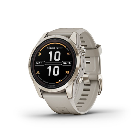 Garmin fenix 7S Pro Sapphire Solar 42mm GPS Smartwatch, Soft Gold with Sand Band