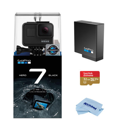GoPro HERO7 Black W/Extra GoPro Battery, 32GB microSD Card, Cleaning Cloth