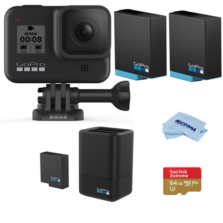 GoPro HERO8 Black Essentialt Kit with 3 GoPro Batteries, Dual Charger