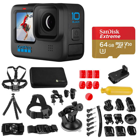 GoPro HERO10 Black with Sport Accessory Kit, 64GB microSD Card