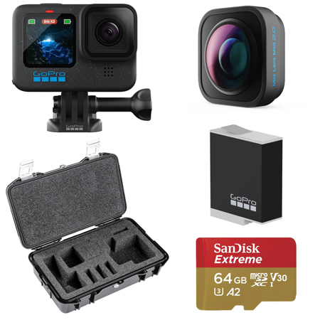 GoPro HERO12 Black Camera, with Max Mod Lens 2.0, Li-Ion Battery and Hard Case