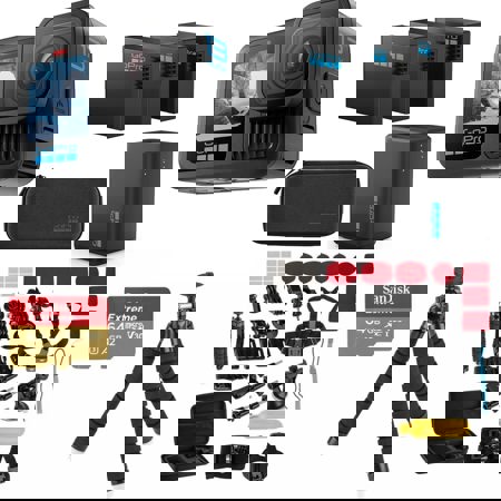 GoPro HERO13 Black Extended Power Bundle - Includes Dual Battery Charger, 3 Enduro Batteries, 64GB SanDisk microSD Card, Camera Case & Extreme 47pc Accessory Kit