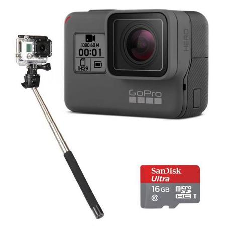 GoPro HERO Camera (2018) Bundle with 16GB Micro SDHC Card, and Selfie Stick