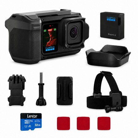 GoPro MISSION 1 PRO Grip Edition Camera, with Head Strap | Lexar 633x UHS-I microSDHC 32GB Card