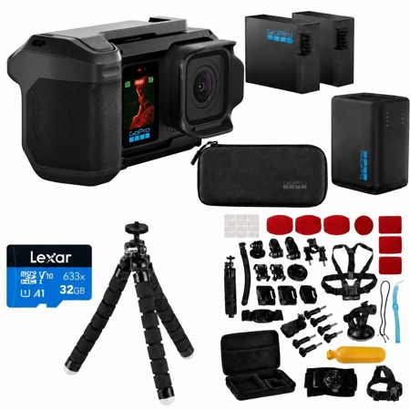 GoPro MISSION 1 PRO Grip Edition Camera, Bundle with Charger, Extra Battery, 32GB Memory Card and 47 Pieces Accessory Kit.