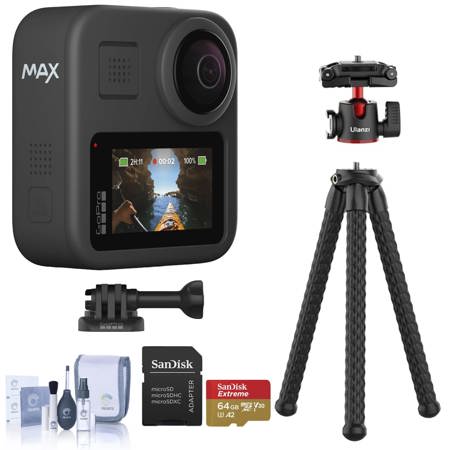  GoPro MAX - Waterproof 360 + Traditional Camera with Touch  Screen Spherical 5.6K30 HD Video 16.6MP 360 Photos 1080p Live Streaming  Stabilization - Bundle with SD Card, Sport Accessory Kit : Electronics