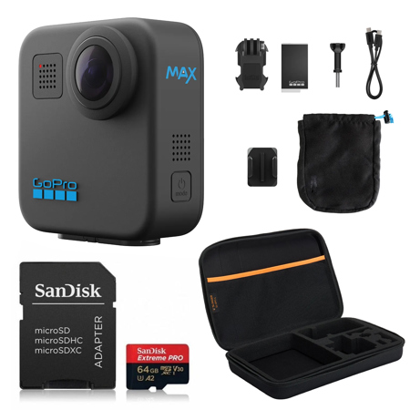 GoPro MAX 360 Action Camera, Bundle with 64GB microSDXC Memory Card and Large EVA Case