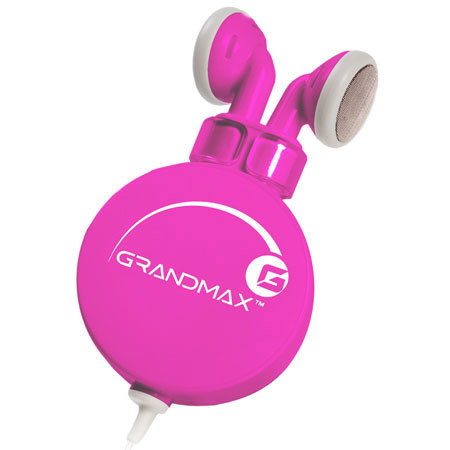 Grandmax R-AUDIO-4 Retractable Stereo Earphone, Pink