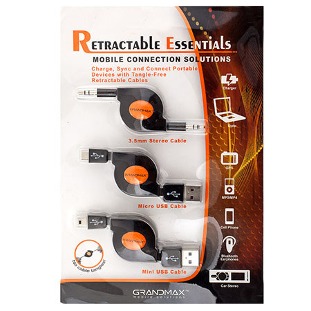 Grandmax R-COMBO3 Retractable Cable Kit, Black