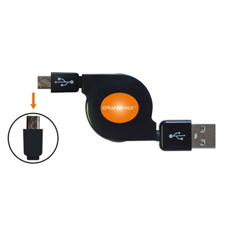 Grandmax R-MICRO USB to Micro USB Retractable Cable, Bk