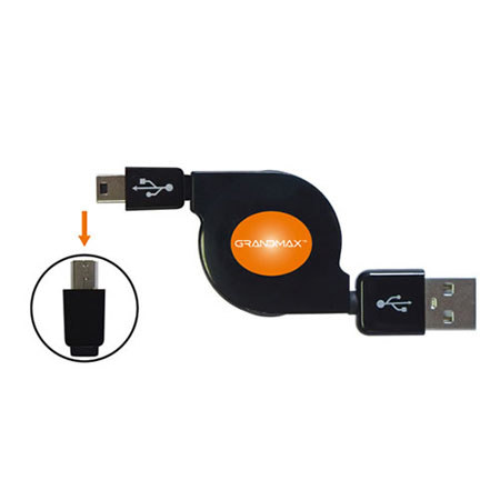 Grandmax USB to Mini USB Retractable Cable, Black