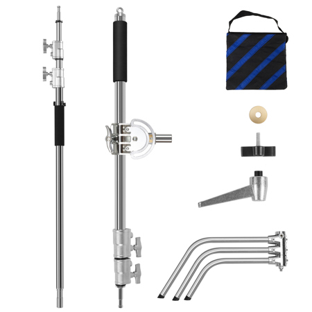 ShowMaven 2 Packs Heavy Duty C-Stand Light Stand with 4ft/120cm Holding Arm & Grip