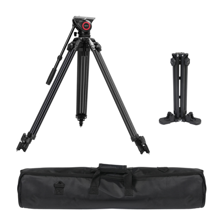 GVM 7017D 3-Section Aluminum Video Tripod w/Fluid Head, 26.45 lbs Load Capacity
