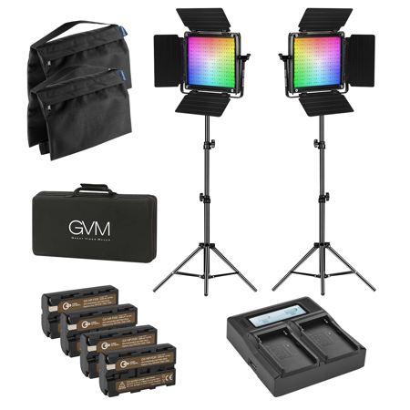 Great Video Maker 800D 40W Bi-Color RGB Studio Soft LED Panel 2-Light Kit, Bundle with Green Extreme NP-F550 Lithium-Ion Battery, Dual Smart Charger, Smart Charger Plate, Flashpoint Saddle Sandbag