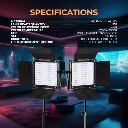 GVM 800D 40W Bi-Color RGB Studio Soft LED Panel 2-Light Kit,w