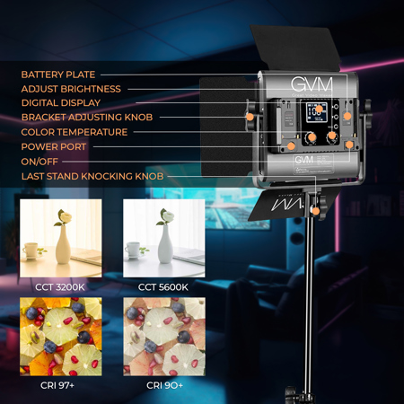 GVM 800D 40W Bi-Color RGB Studio Soft LED Panel 2-Light Kit,w