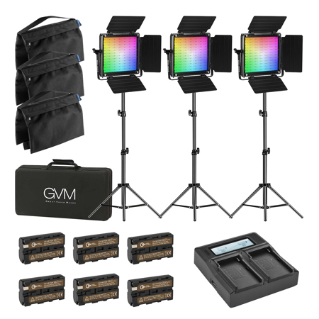 GVM 800D 40W Bi Color RGB Studio Soft LED Panel 3 Light Kit w Batteries Charger GVM 800D 3L K1