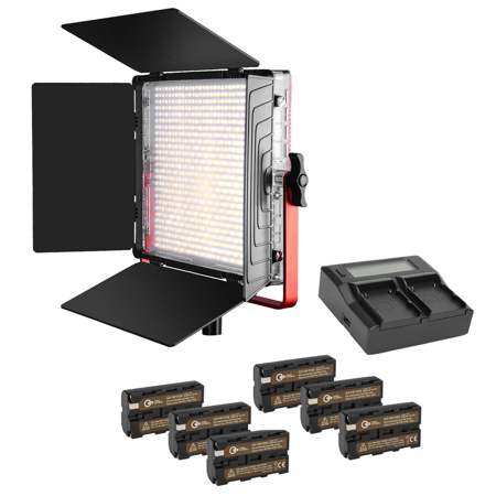 Great Video Maker MB832 50W Bi-Color Soft LED Panel 3-Light Kit, Bundle with 6x Batteries, Dual Charger and 2x Charger Plate