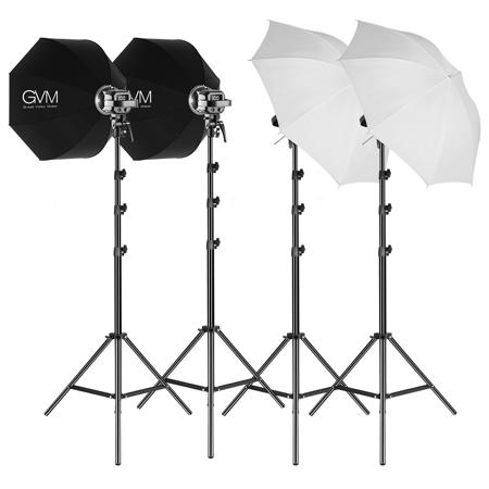 GVM LS-P80S 80W Daylight-Balanced Soft LED Video 4-Light Kit with Umbrellas and Softboxes