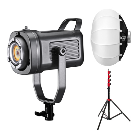 Great Video Maker PR150R 150W High Power LED Spotlight Bi-Color & RGB Studio Light, Bundle with Godox 20" Lantern Softbox, Flashpoint 9.5' Light Stand