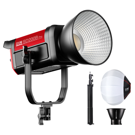 GVM Pro SD200B 200W Bi-Color LED Video COB Spotlight Kit w/Lantern Softbox,Stand