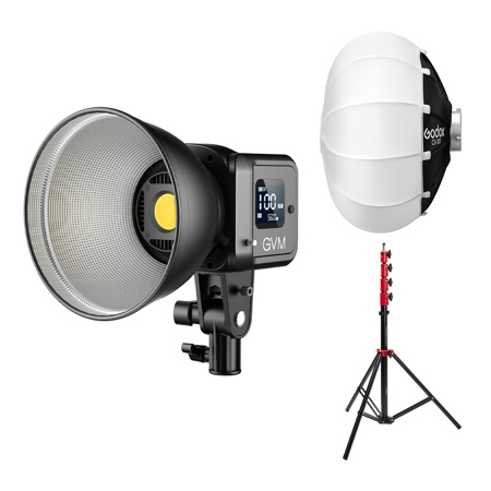 GVM SD80D 80W Bi-Color LED Video Light, Bundle with Godox 20" Lantern Softbox and Flashpoint 9.5' Light Stand