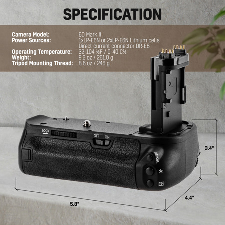 Green Extreme BG-E21 Battery Grip for Canon EOS 6D Mark II DSLR
