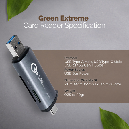 Green Extreme USB 3.0 Type-A and Type-C OTG Card Reader GX-CR-DUSB