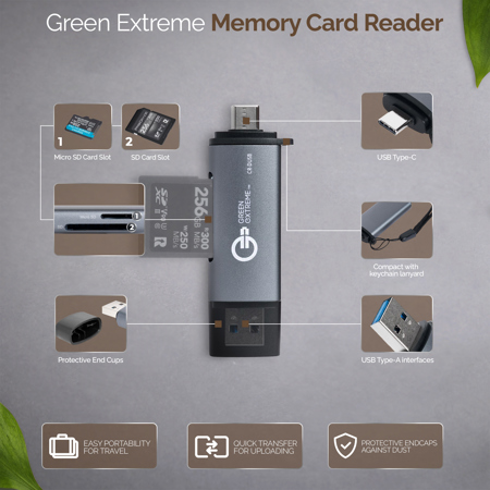 Green Extreme USB 3.0 Type-A and Type-C OTG Card Reader GX-CR-DUSB