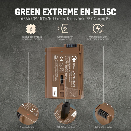Green Extreme EN-EL15c 16.8Wh 7.0V 2400mAh Lithium Battery w/USB-C