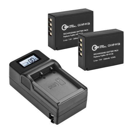 Green Extreme 2 Pack NP-W126 Battery and Compact Smart Charger Kit 7.4V 1260mAh