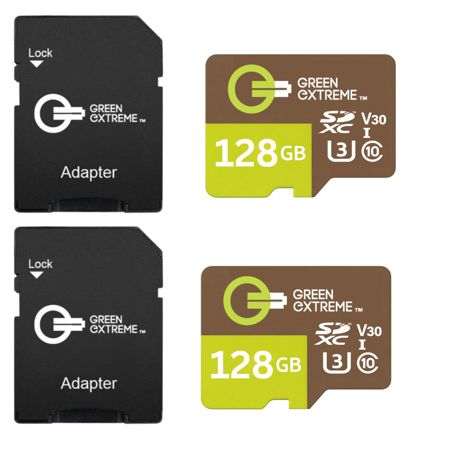 Green Extreme 128GB microSDXC Memory Card with SD Adapter, Class 10 U3, Up to 170MB/s Read Speed (2 Pack)