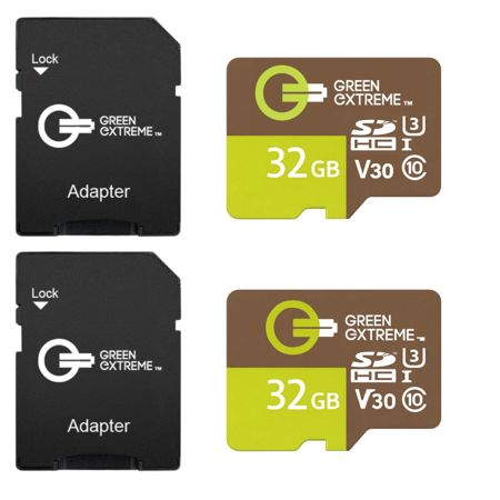 Green Extreme 32GB microSDHC Memory Card with SD Adapter, Class 10 U3, Up to 100MB/s Read Speed (2 Pack)