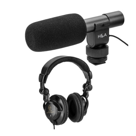 H&A OC-VM-100 Camera Shotgun Microphone with Shock Mount with Headphones