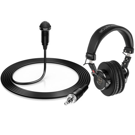 H&A HA-OM-L Omni-Directional Miniature Lavalier Microphone with 3.5mm TRS Locking Co nnector for Sennheiser ew with Professional Studio Monitor Headphones