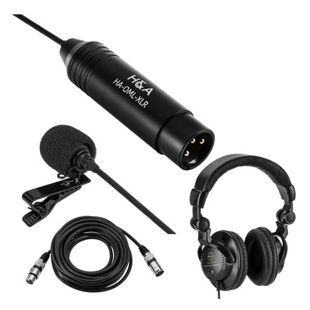H&A Omni-Directional Lavalier XLR Microphone with XLR Cable, Headphones