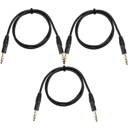 H&A 3x Platinum Pro 3'TRS 1/4" Male-Male Interconnect Cable,Rean Gold Connectors