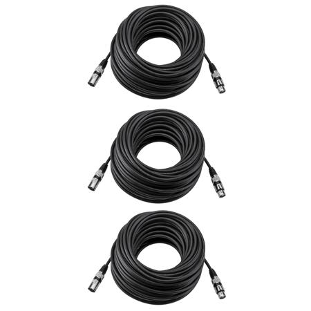 H&A 3 Pack Value Series XLR M to F Professional Microphone Cable - 100'