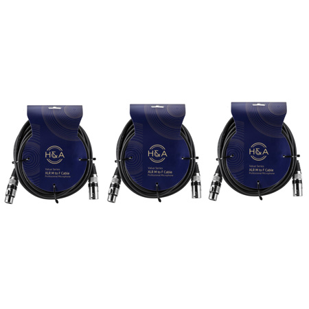 H&A Value Series, 3 Pack XLR M to F Professional Microphone Cable - 25'