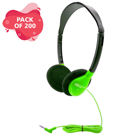 Hamilton Buhl HA2 Personal On-Ear 3.5mm Headphones, Green, 200-Pack