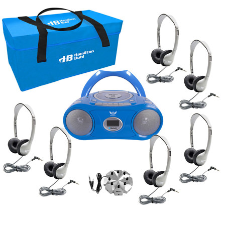 Hamilton Buhl 6-Person Listening Center with AudioAce Media Player and 6x SchoolMate On-Ear Headphones, Gray