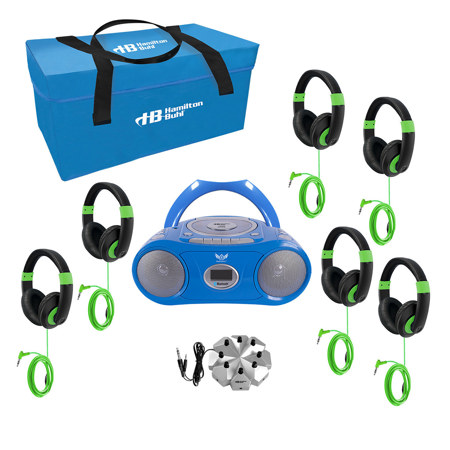 Hamilton Buhl 6-Person Listening Center with AudioAce Media Player and 6x Smart-Trek Deluxe Headphones with Green Accents