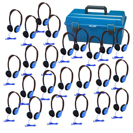 Hamilton Buhl Lab Pack with 24x HA2 Personal On-Ear Stereo Headphones and Carry Case, Blue