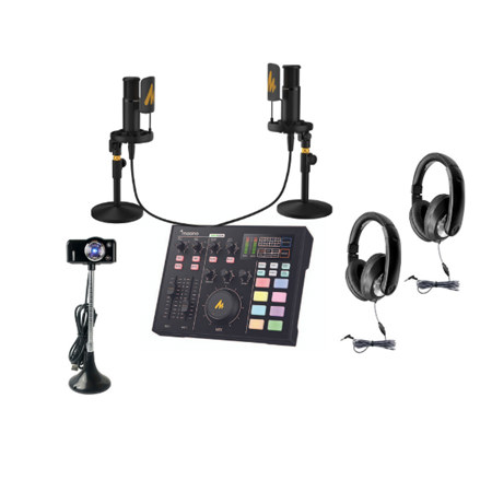 Hamilton Buhl Media Production Studio Deluxe Interview Kit #2 with 2x On-Air XLR Cardioid Mic and 2x Smart-Trek Headphones