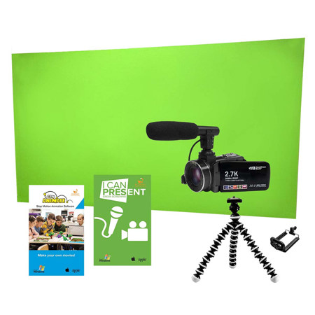 Hamilton Buhl Media Production Studio Kit with ActionPro Camcorder, Mic, Tripod , Green Screen and Softwares