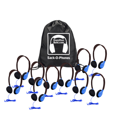 Hamilton Buhl Sack-O-Phones with 10x HA2 Personal On-Ear Stereo Headphones, Blue
