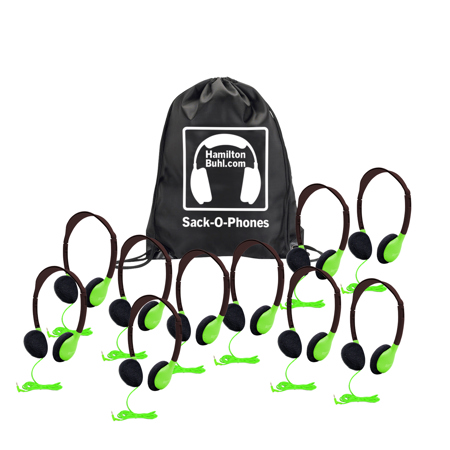 Hamilton Buhl Sack-O-Phones with 10x HA2 Personal On-Ear Stereo Headphones, Green