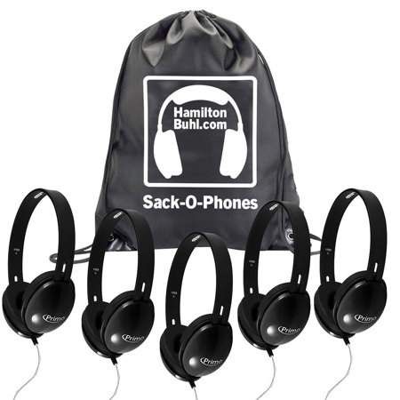 Hamilton Buhl Sack-O-Phones - 5x Primo Stereo Headphones with One Carry Bag, Black